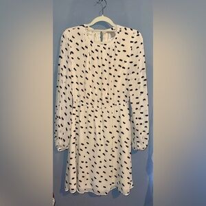 H&M Cream & Black Polka Dot Long Sleeve Dress | Size Small | Flowy Mini Dress